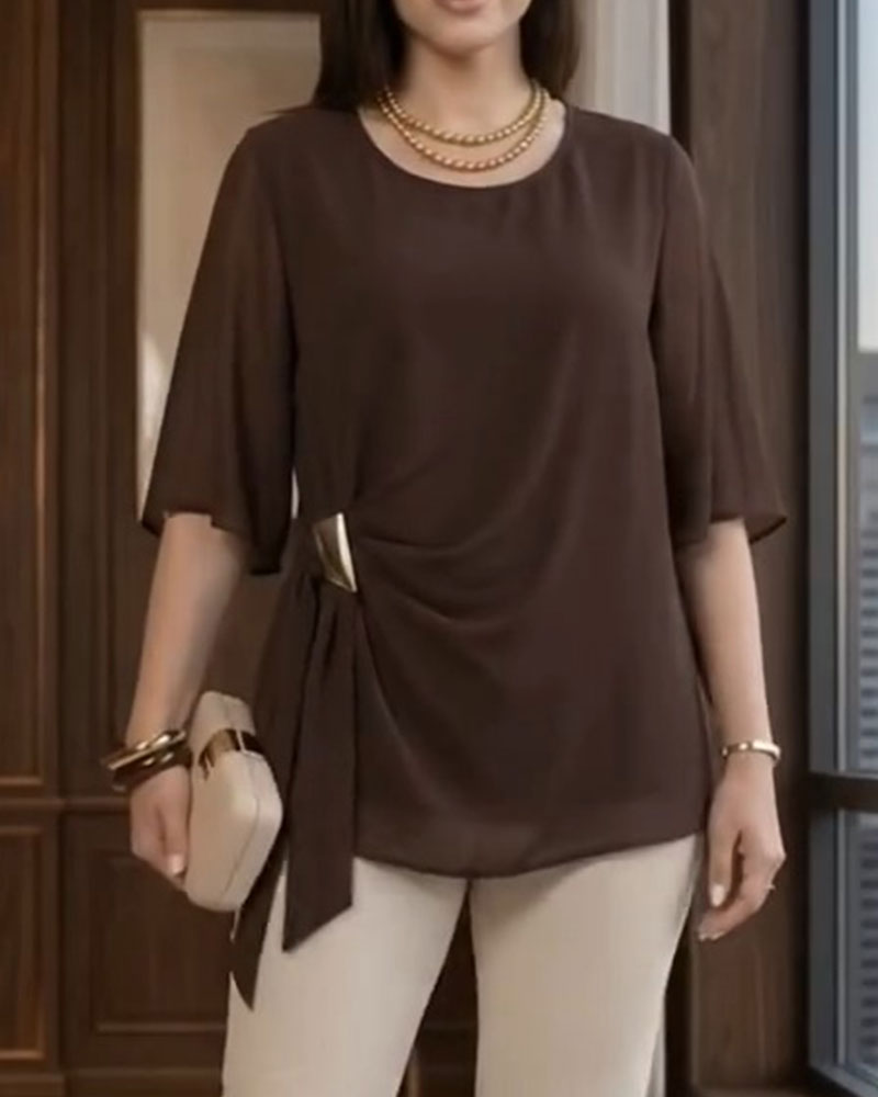 Blus Rundhalsad Rynkad Casual