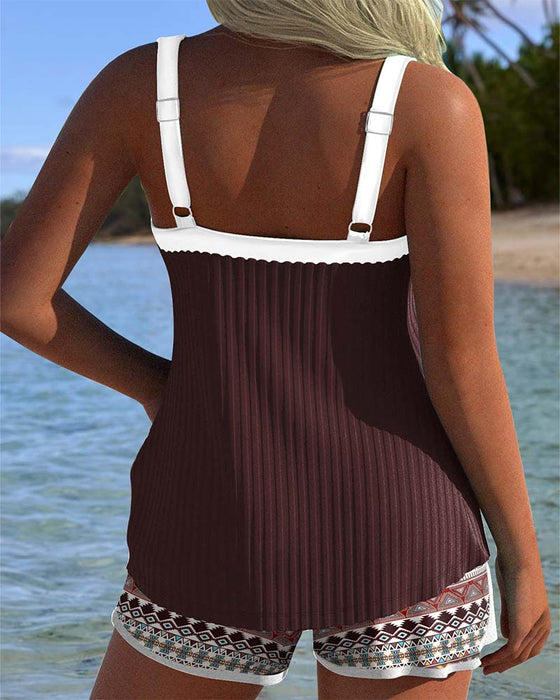 Tankini Ribbad Strandshorts Tryckt Boxertrosa