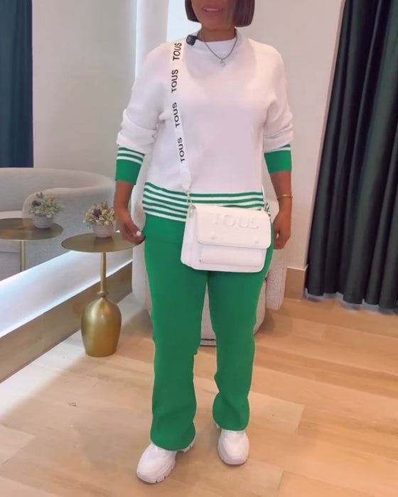 Randig Kontrast Pullover Byxor Set