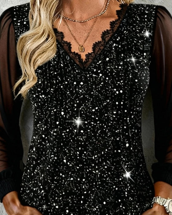 Modellblus Med Långa Ärmar Och V-Ringning