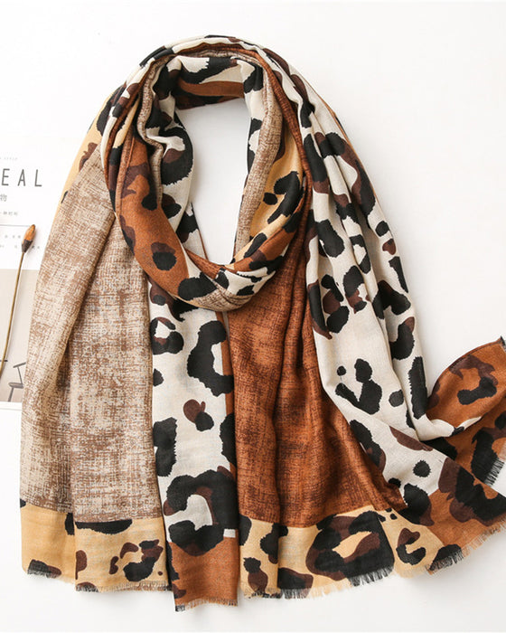 Dam Halsduk Leopard Lapptäcke Print Fransar Schal