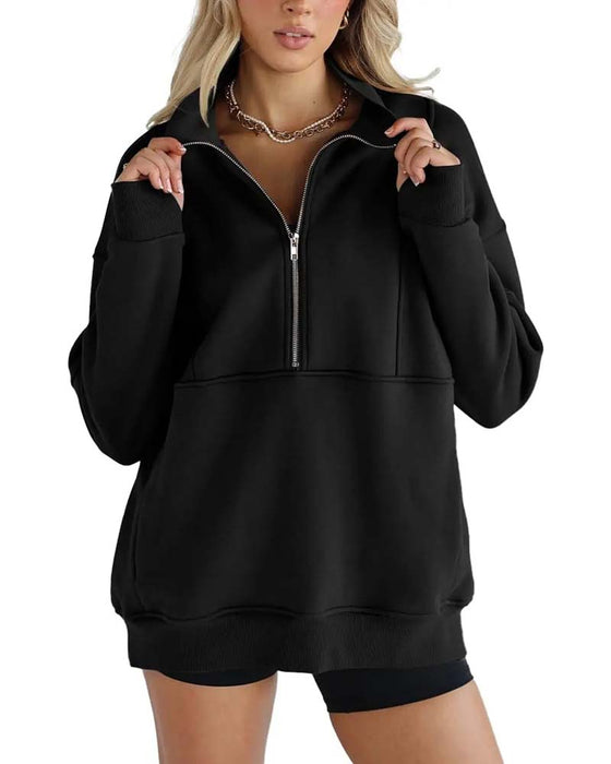 Sweatshirt Solid Färg Slag Kragdragkedja