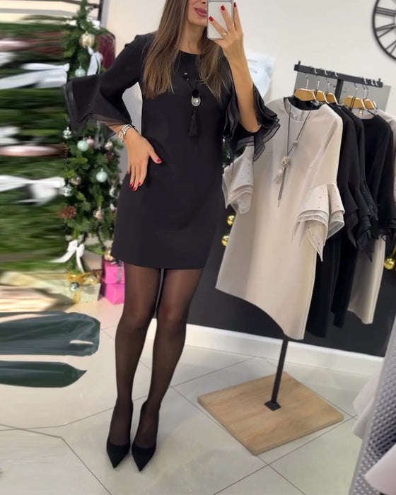 Klänning Stilfull Näckroslöv Försilvrad Kristaller Rak Passform