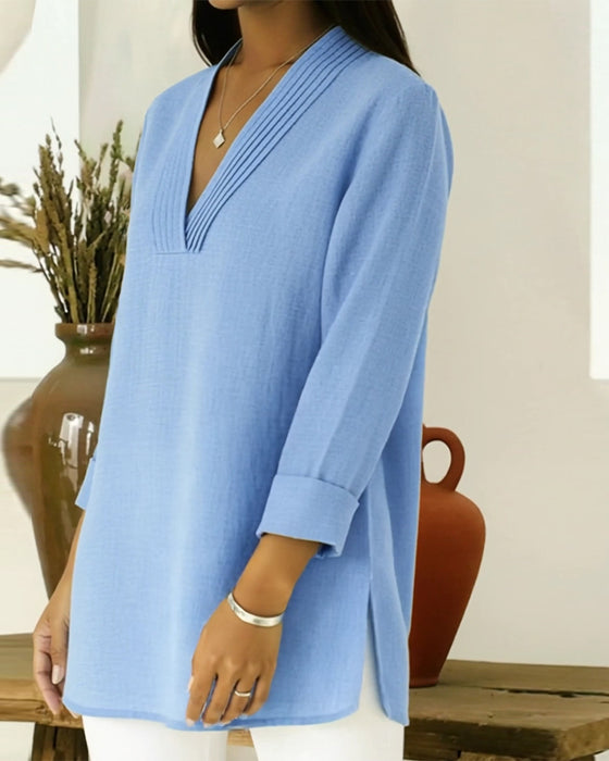 Topp Stilfull Och Casual V-Ringning Enfärgad