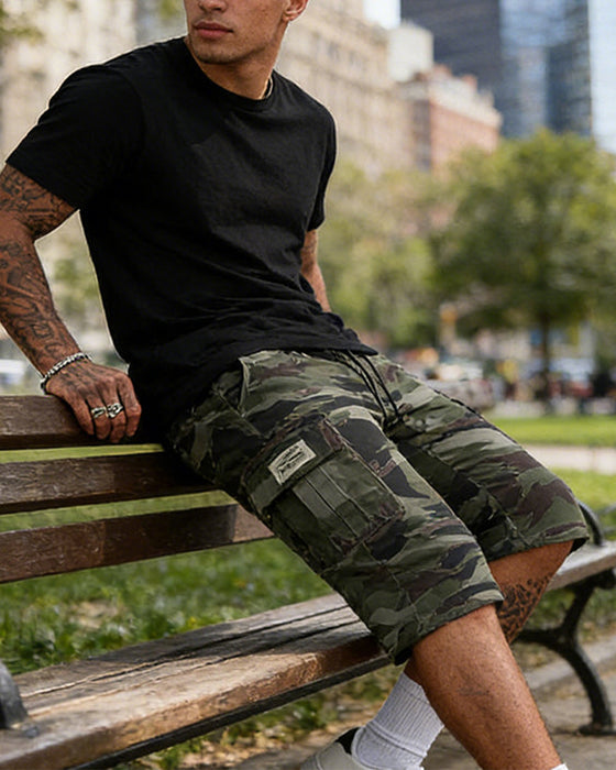 Herr Kamouflage Cargo Shorts Multi-Ficka Justerbar Midja Andningsbart Tyg