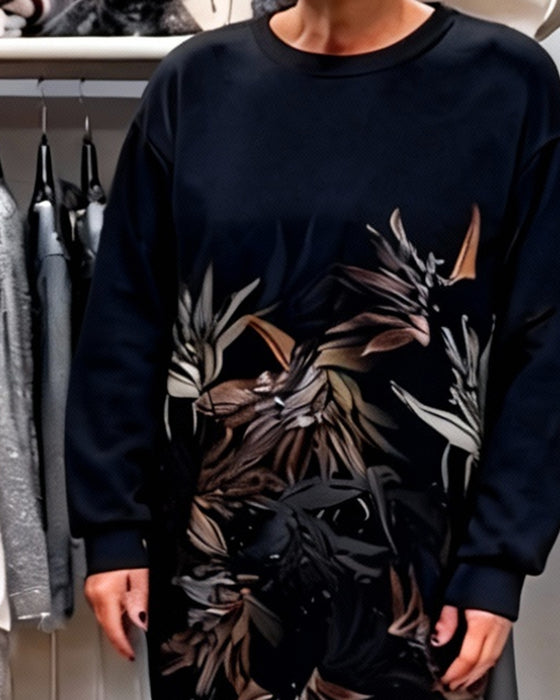 Hoodad Sweatshirtklänning Med Placerat Tryck