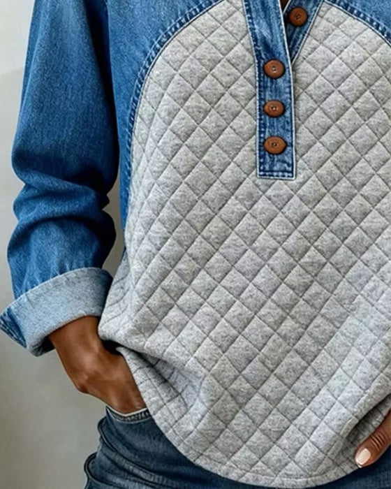 Sweatshirt Denim Patchwork Stilig