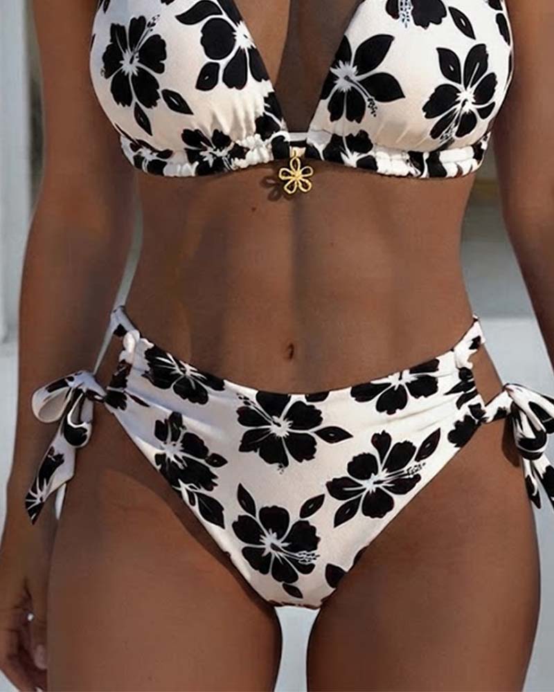 Bikini Hibiskus Tryck Halter