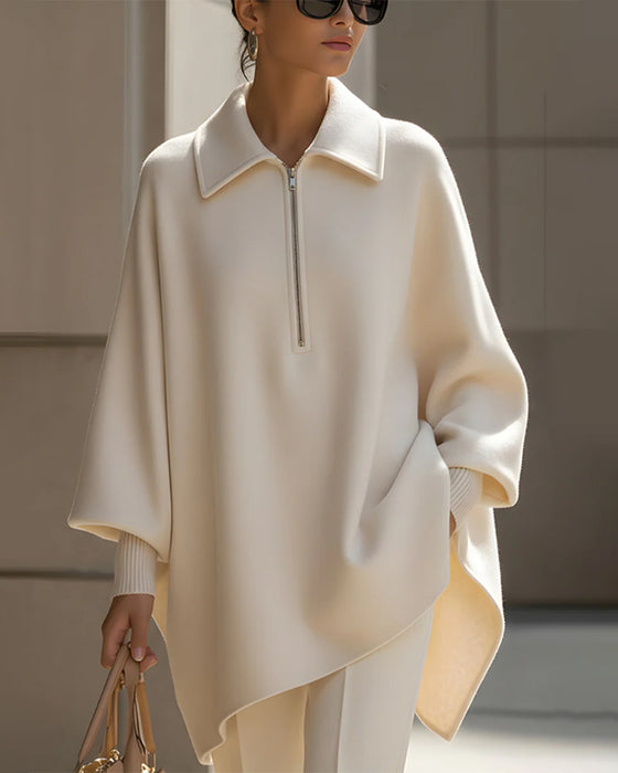 Halvdragkedja Sweatshirt med Lykthylsärmar och Krage