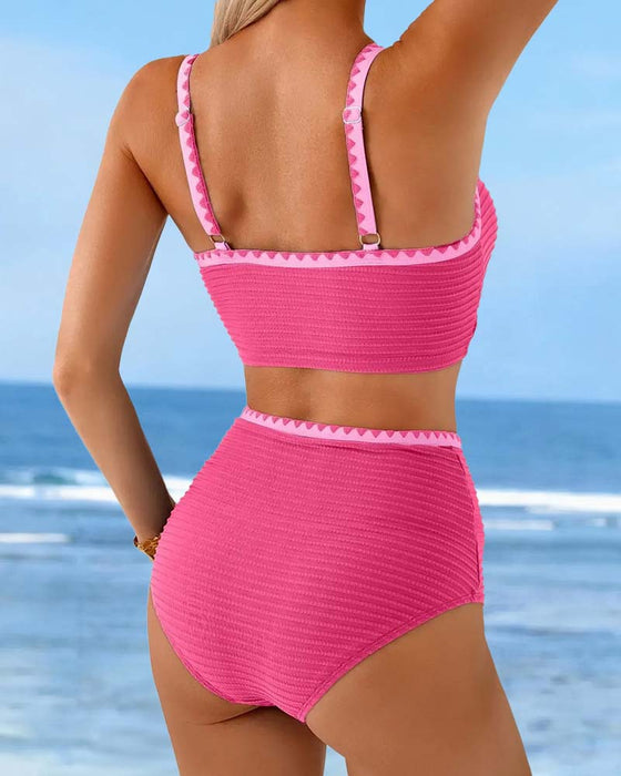 Bikini Kontrast Ribbad Hög Midja