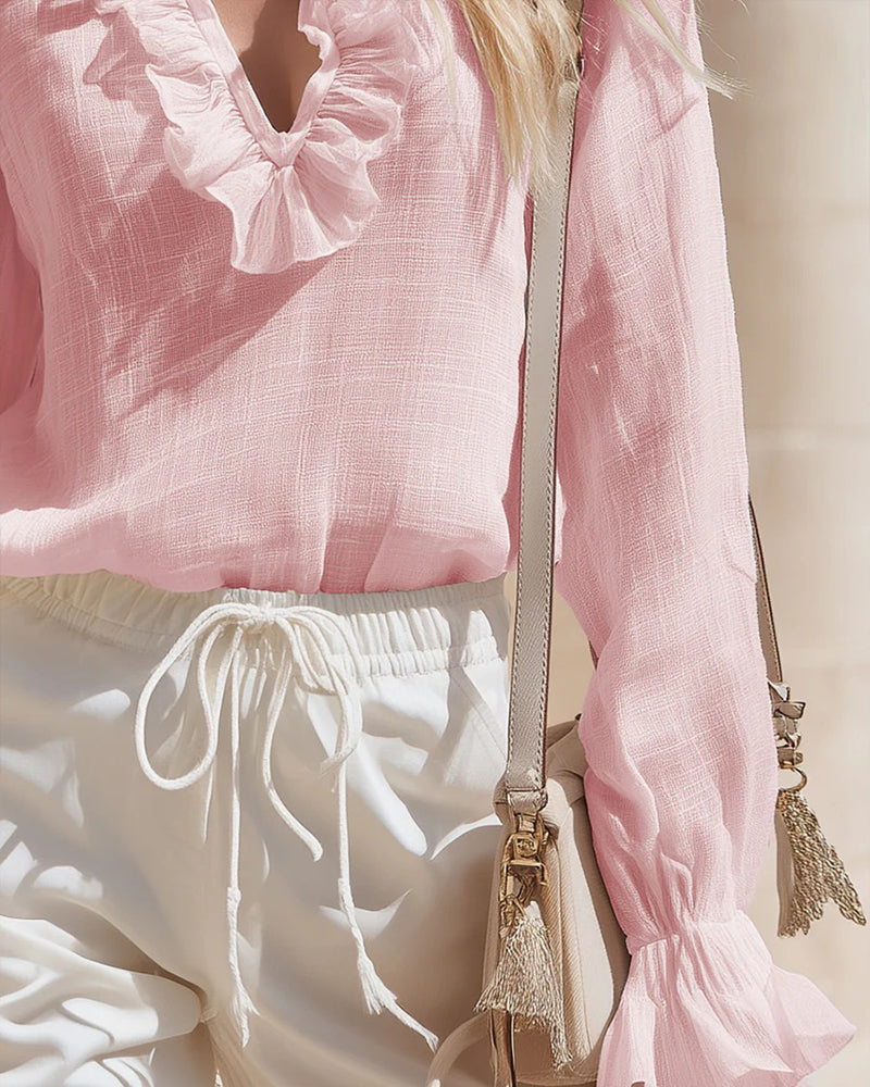 Blus Rynkad Lång Ärm Linne