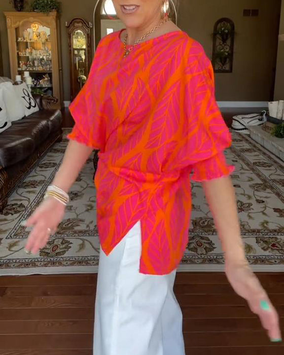 Blus Rund Hals Lös Tryck