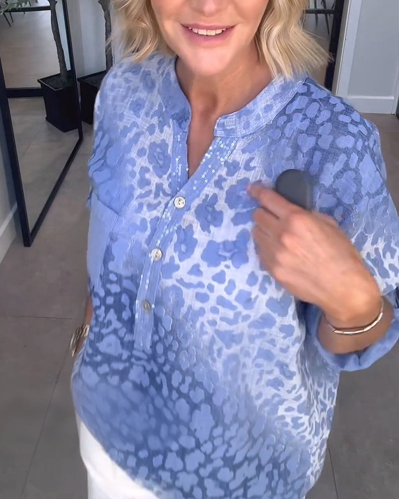 Blus Ombre Leopardmönster Henleykrage