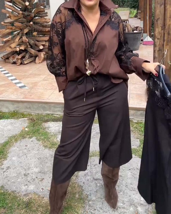 Sexig Skjorta Med Lapptäcktsdetaljer Och Krage