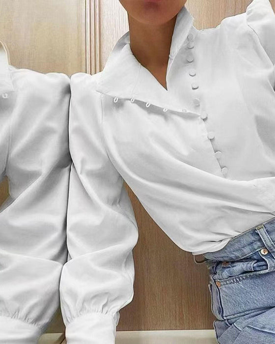 Blus Ståndkrage Knappslå Långärmad