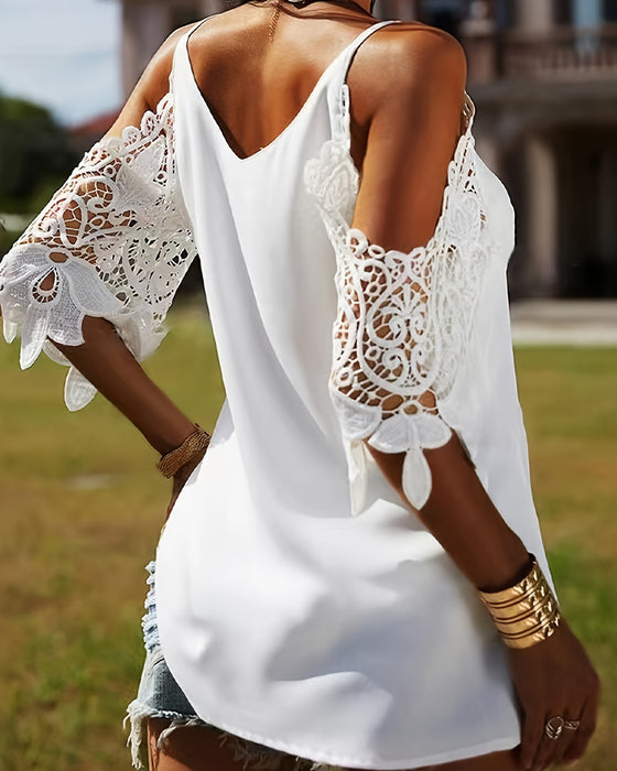 Blus Off-Shoulder Hålig Enfärgad