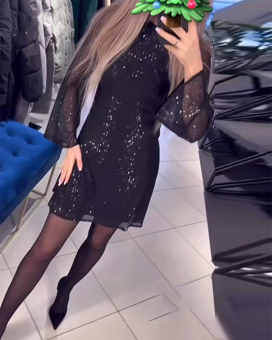 Klänning Temperament Pailletter Långärmad Slim