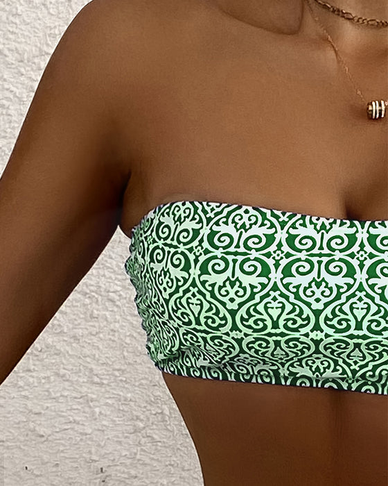 Bikini Bandeau Blommigt Tryck Tvådelad