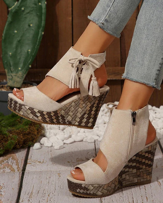 👡Sandaler Dam Öppen Tå Plattform Wedge Tofs