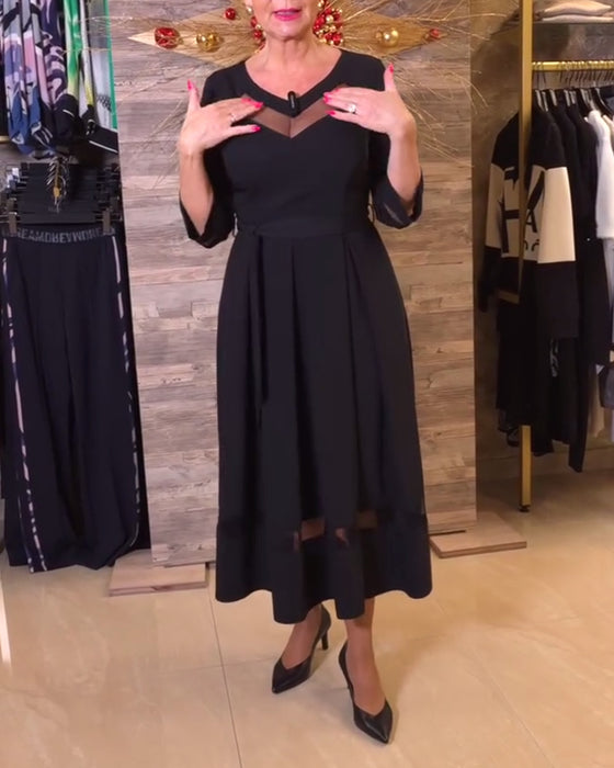 Klänning mode v-ringad mesh sömmar