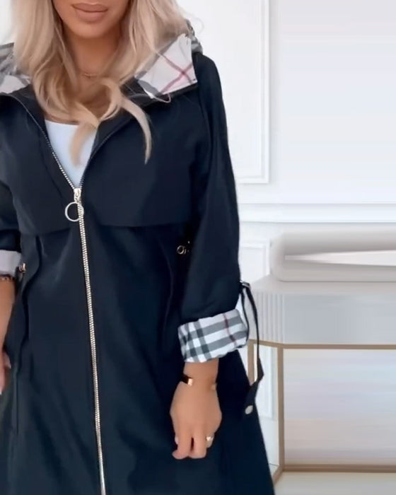 Jacka Trenchcoat Med Huvad Egenskap