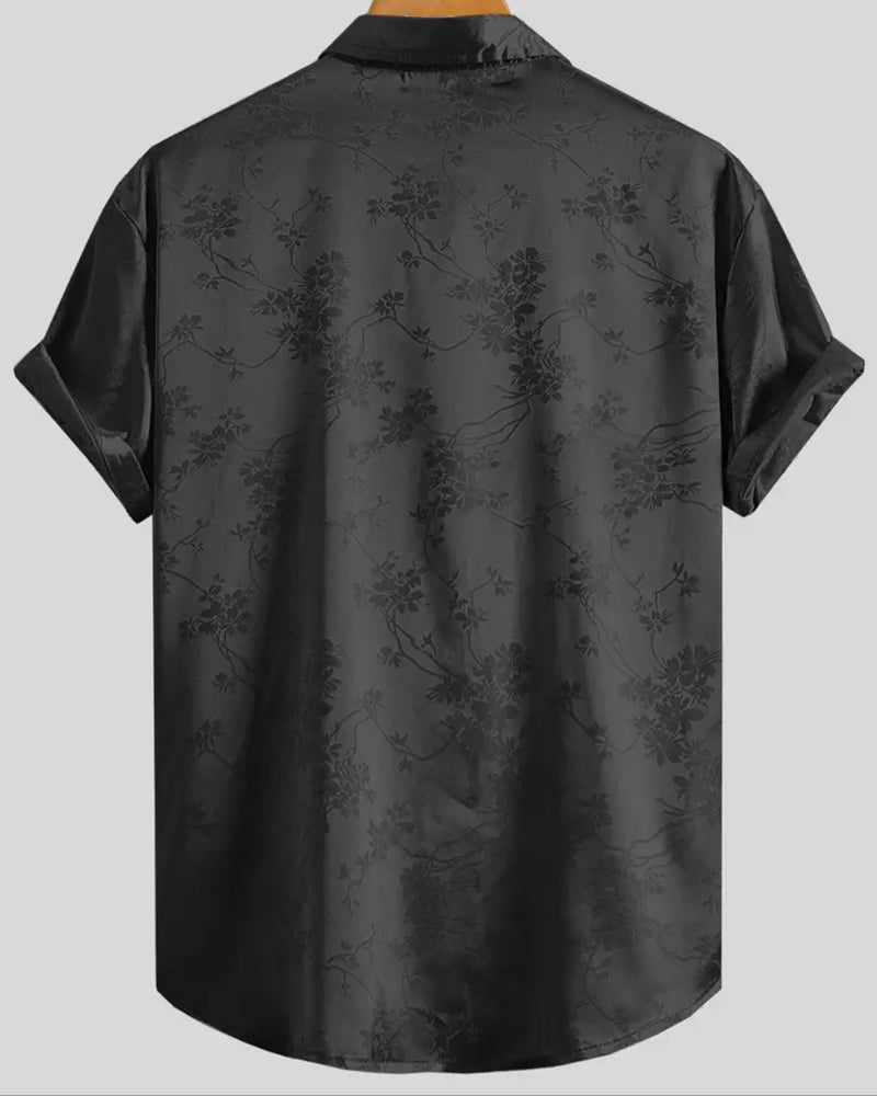 Herr Skjorta Subtilt Blommigt Print Nedvikt Krage Kortärmad