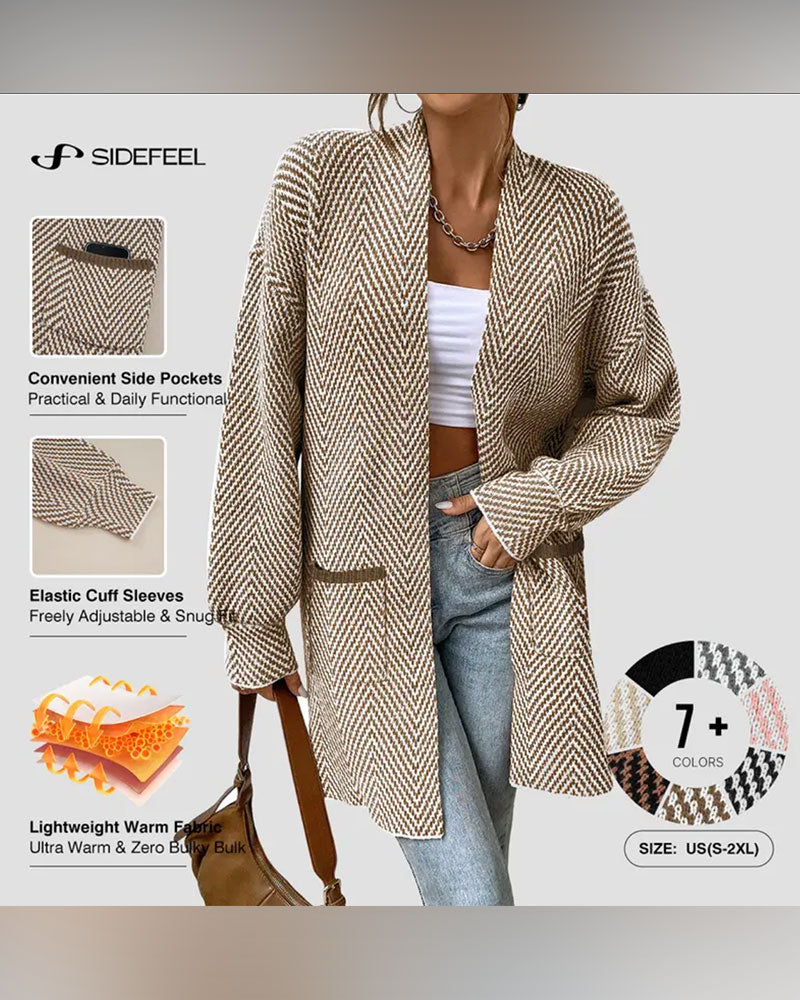 Cardigan Fickor Lång Tröja