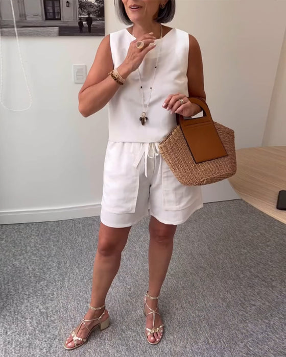 Kostym Rundhalsad Väst Shorts Enfärgade