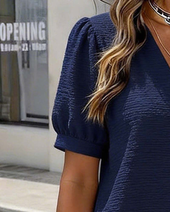 Klänning Bubbla Ärm V-Hals Knapp