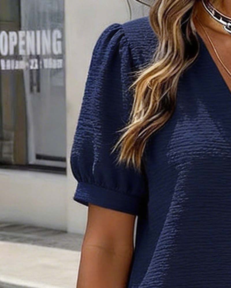 Klänning Bubbla Ärm V-Hals Knapp