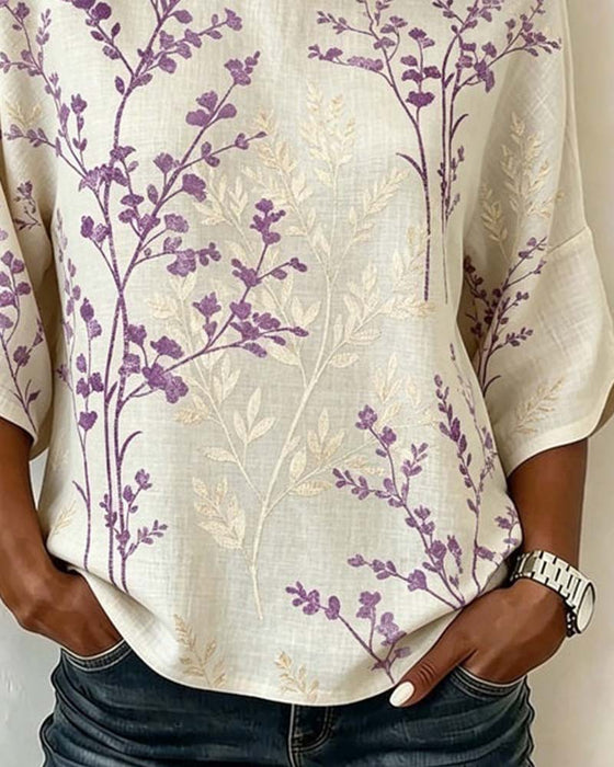 Blus Rund Hals Patchwork Löss