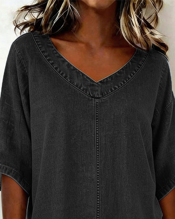 Topp V-Hals Avslappnad Denim