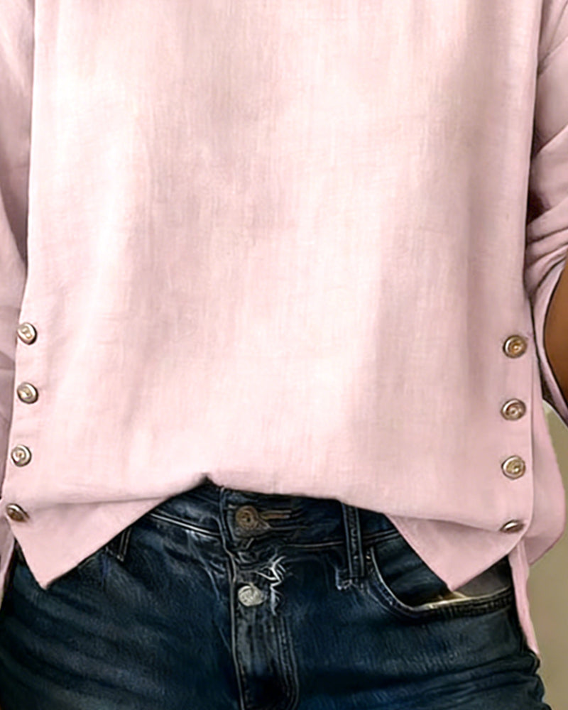 Topp Avslappad Runde Halsringning Knappdesign