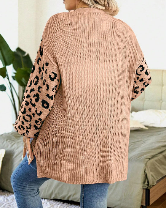 Cardigan Leopardtryck Lång Ärm Patchwork