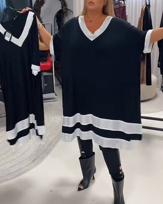 Klänning V-Hals Kortärmad Färgblock Loose Fit