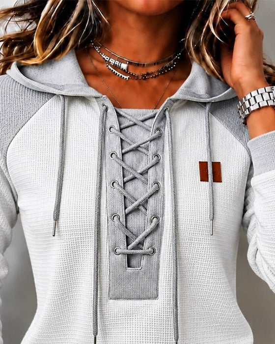 Hoodie Huva Snörning Spliced