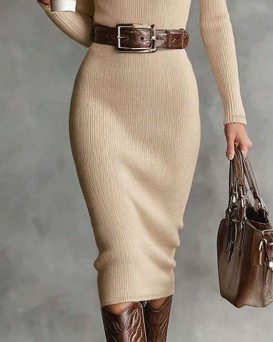 Tröjklänning Halvöppen Halskrage Ribbad Bodycon