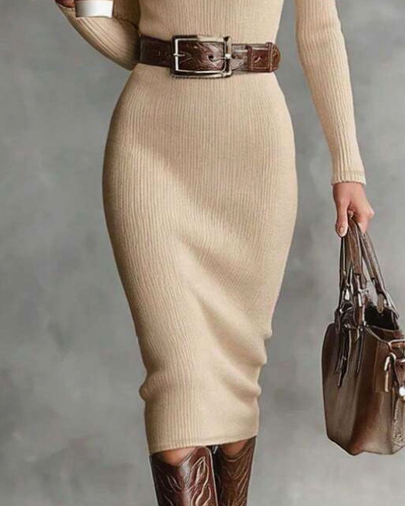 Tröjklänning Halvöppen Halskrage Ribbad Bodycon