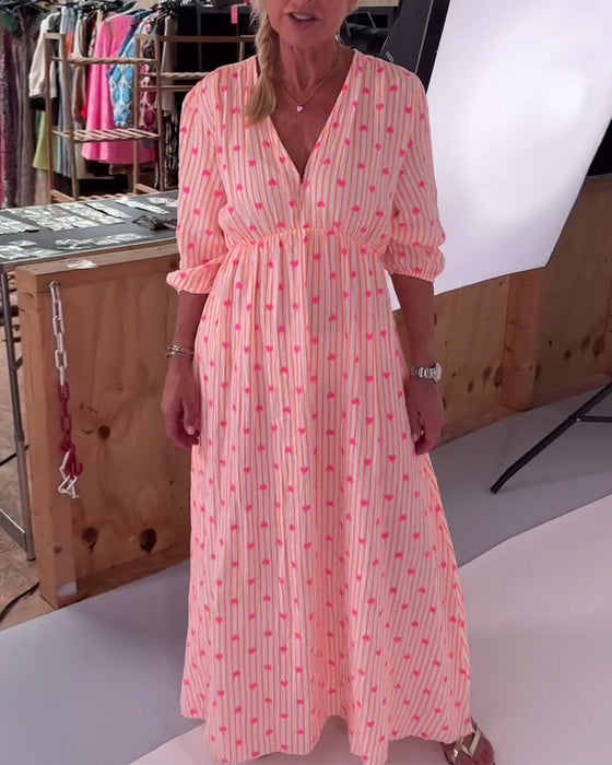 Klänning Elegant V-Ringning Hjärtmönster