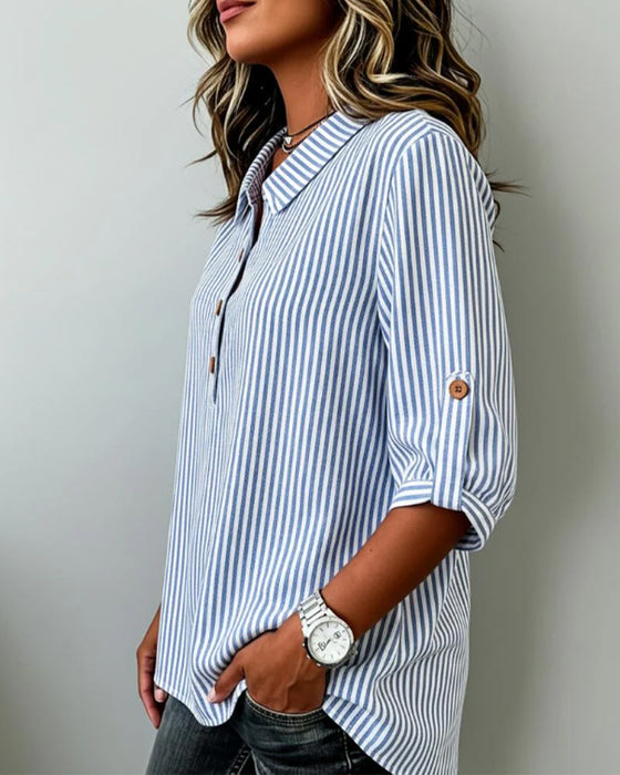 Blus Casual Randig Henley