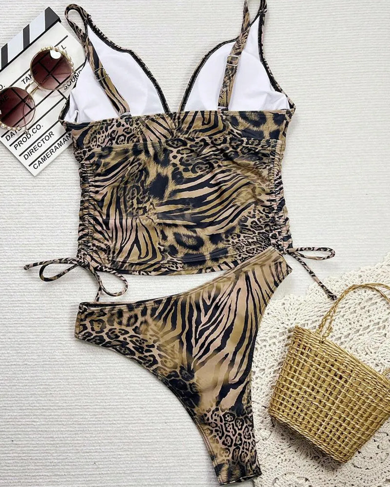 Bikini Bind Rem Halter Leopard Tryck