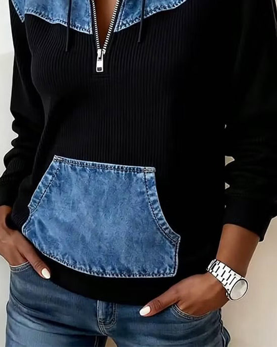 Huvtröja Dragkedja Denim Patchwork