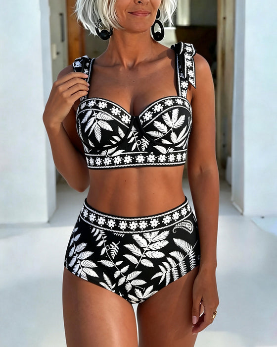 Bikini Botanisk Tryck Hög Midja