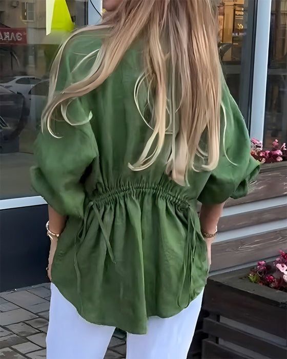 Blus Elastisk Midja Lykta Ärm