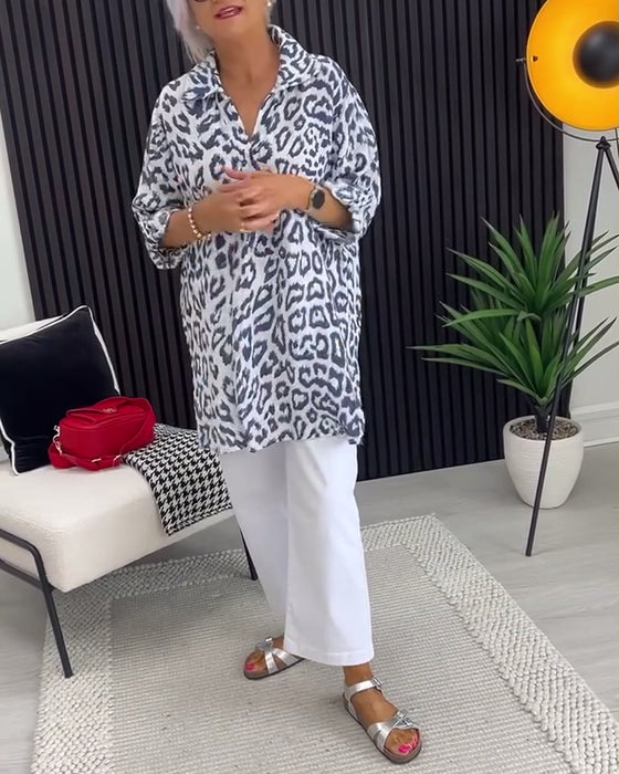 Blus Krage Leopardmönster