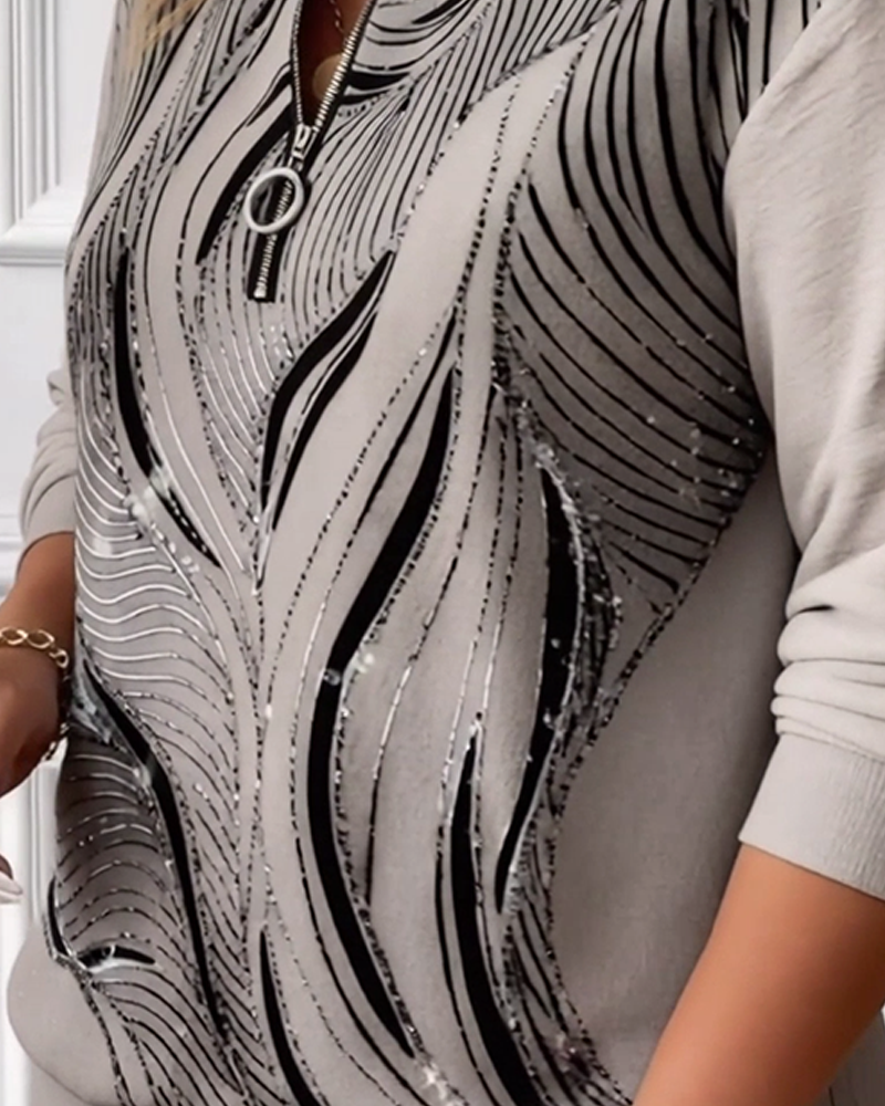 Plussize Casual Tryckt Hoodie Med Halvblix