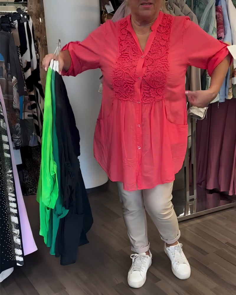 Blus Spets Lapptäcke Lång