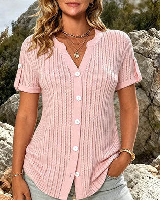 Blus Mini V-Hals Knapp Solid