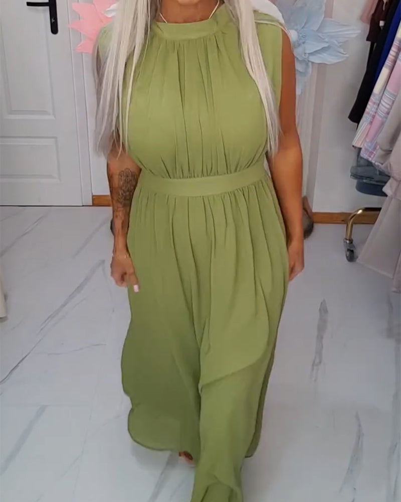 Klänning Enfärgad Ärmlös Midjeknäppning Maxi