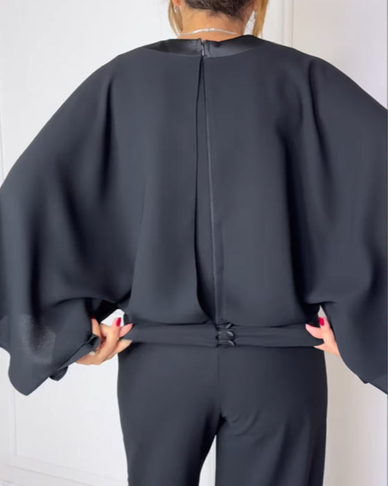 Blus V-Ringning Elegant Fjärilärm